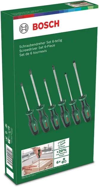 Викрутка Bosch набір 6шт, SL 4, 6.5мм, PH1х100мм, PH2х125мм, PZ1х100мм, PZ2х125мм - 6