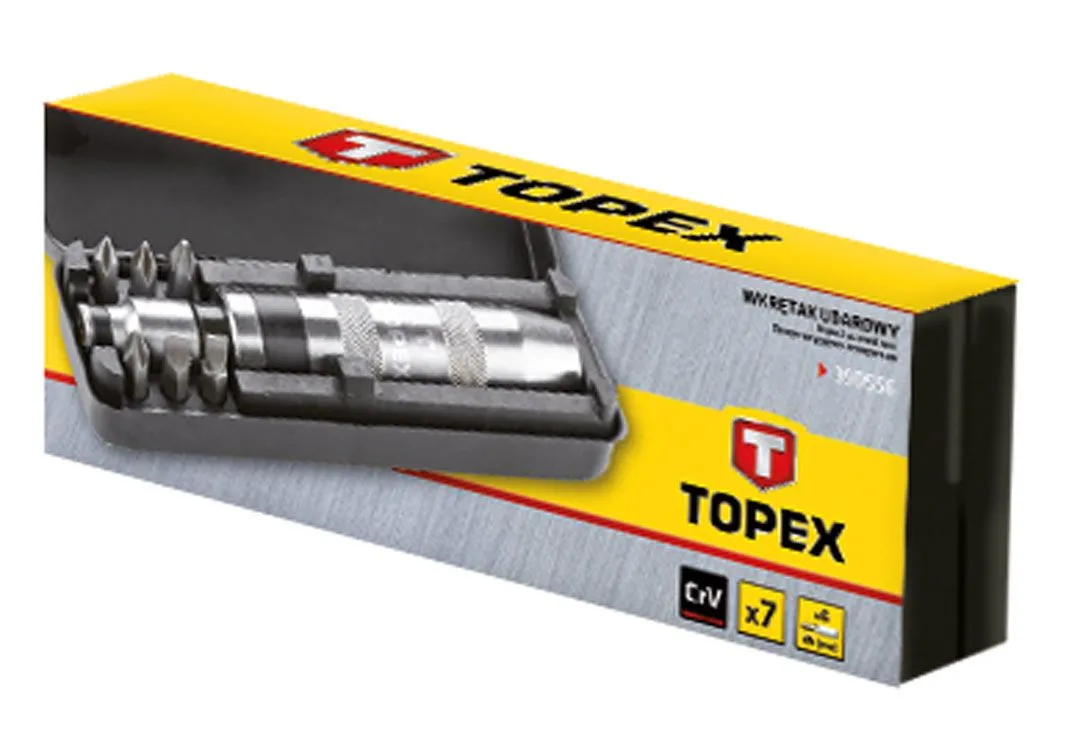 Викрутка TOPEX бітотримач 1/4", ударний, 6 біт, SL,PH, сталь CrV - 2
