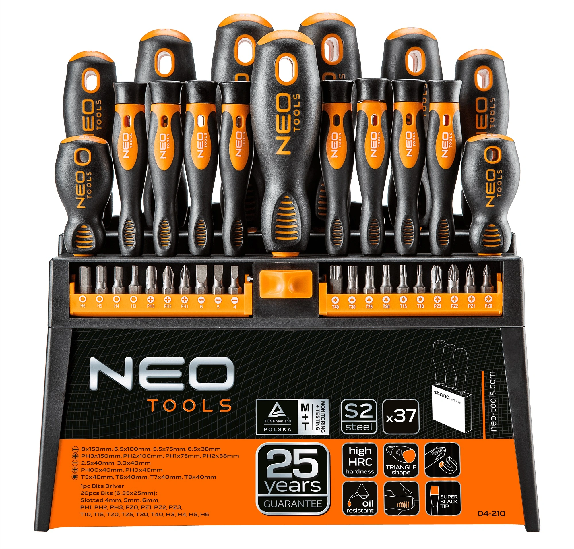 Викрутки Neo Tools набір 37шт, 20 біт, SL,PH,PZ,Torx,H, сталь S2, з підставкою