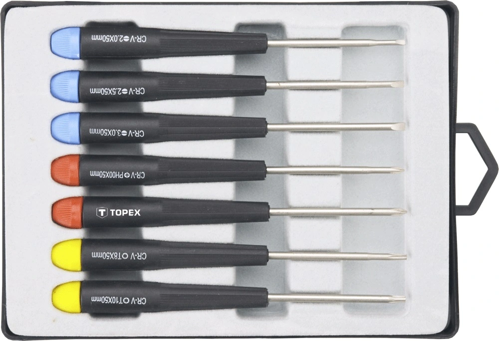 Викрутки TOPEX набір 7шт, прецизійні, SL,PH,Torx, сталь CrV