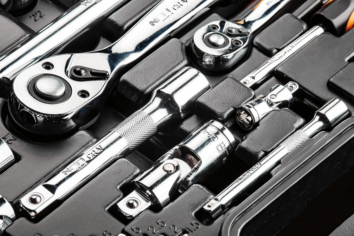 Набір інструментів Neo Tools, 1/2", 1/4", 77шт, CrV - 3