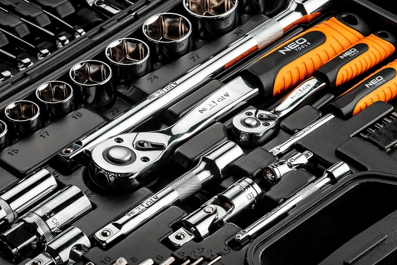 Набір інструментів Neo Tools, 1/2", 1/4", 77шт, CrV - 2