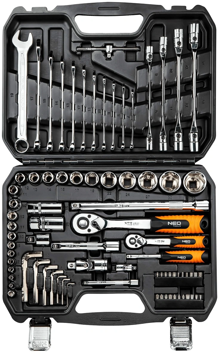 Набір інструментів Neo Tools, 1/2", 1/4", 77шт, CrV - 6