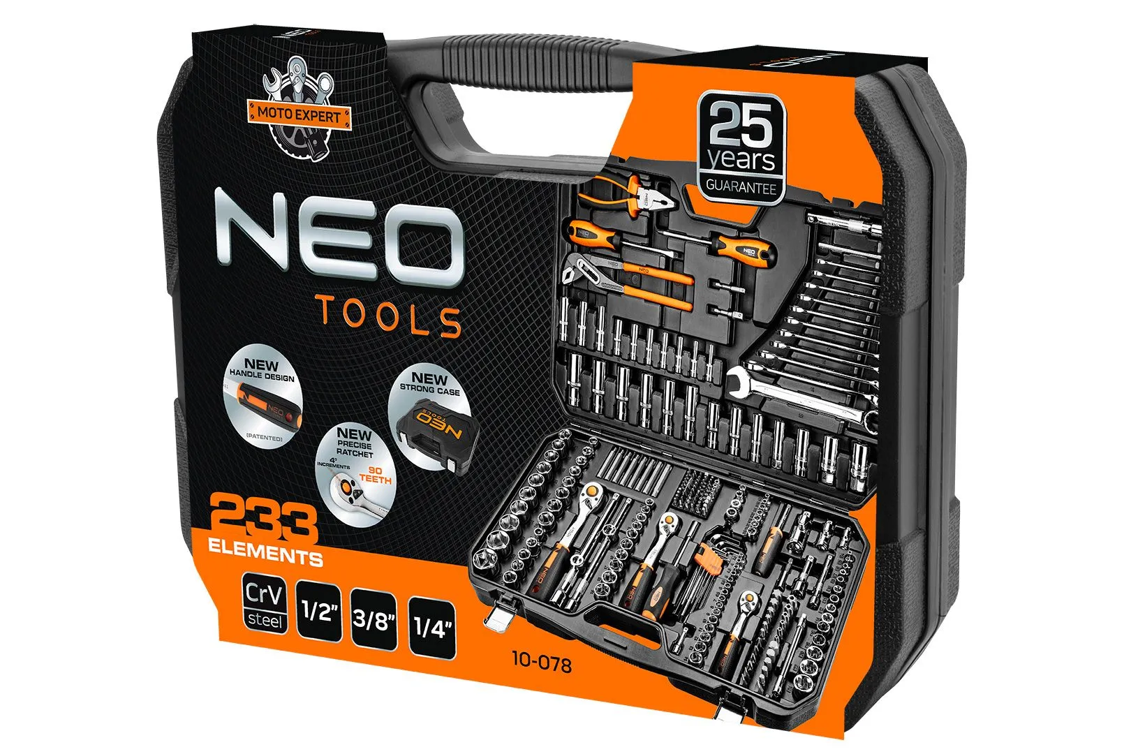 Набір інструментів Neo Tools, 233шт, 1/2", 1/4", 3/8", CrV, кейс - 15