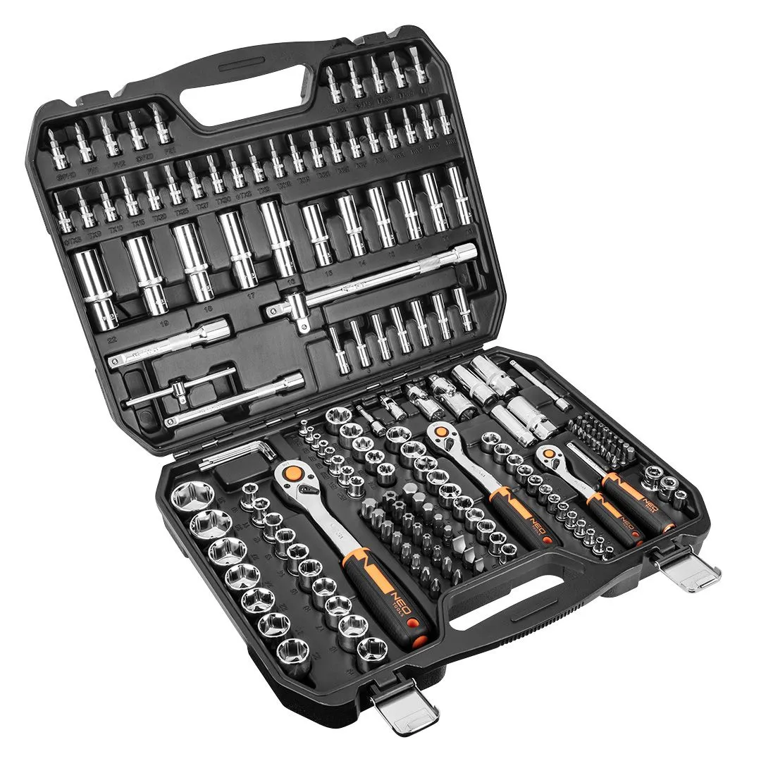 Набір інструментів Neo Tools, набір торцевих головок 1/2", 1/4", 3/8", 182шт, CrV