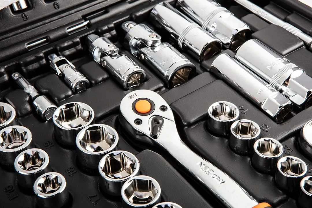 Набір інструментів Neo Tools, набір торцевих головок 1/2", 1/4", 3/8", 182шт, CrV - 10