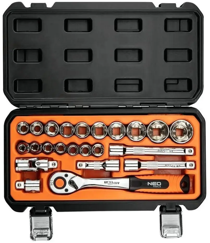 Набір інструментів Neo Tools, Набір торцевих головок 1/2", 23шт, CrV - 2