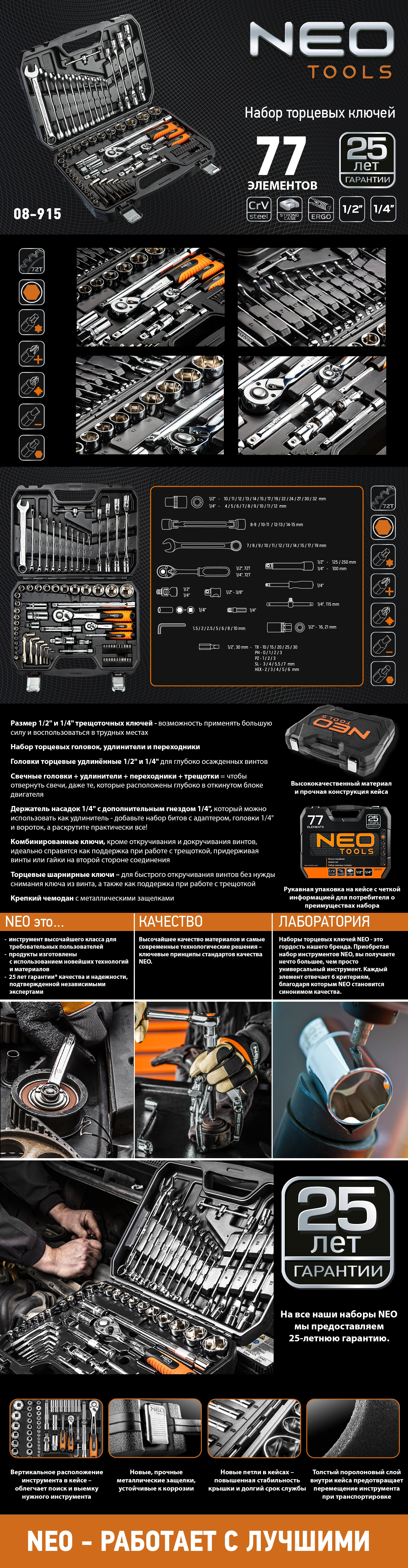 Набір інструментів Neo Tools, набір торцевих головок 1/2", 3/8", 28шт - 2