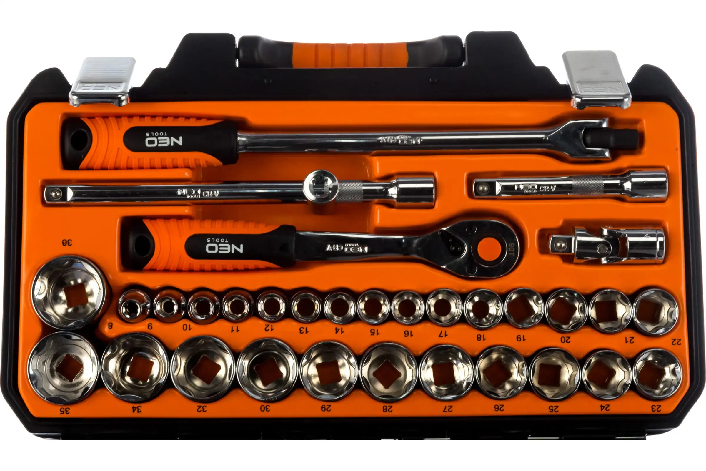 Набір інструментів Neo Tools, набір торцевих головок 1/2", 33шт, CrV - 3