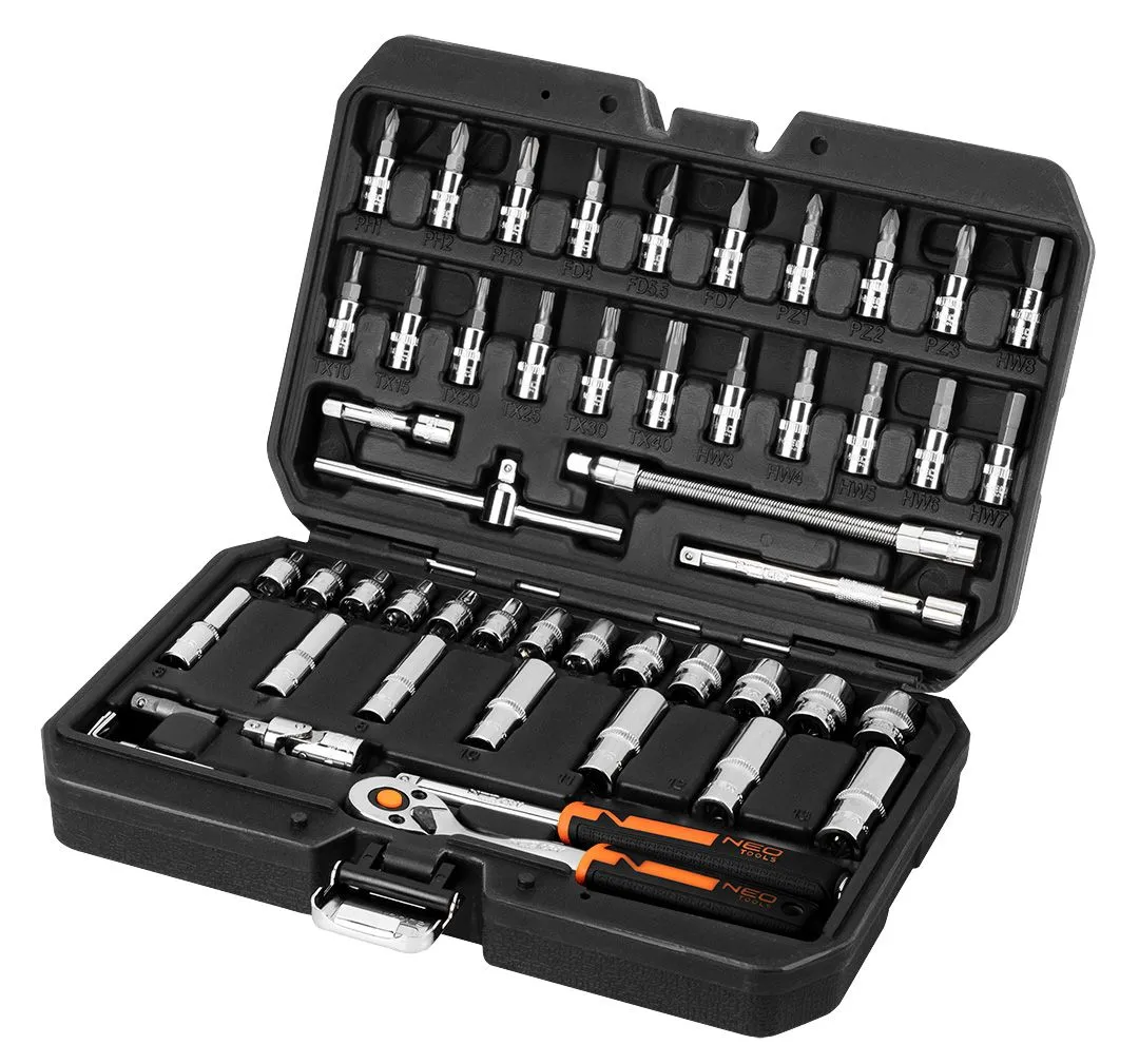 Набір інструментів Neo Tools, Набір торцевих головок, 73шт, 1/2", 1/4", CrV, кейс - 5