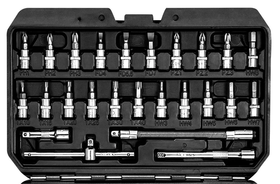 Набір інструментів Neo Tools, Набір торцевих головок, 73шт, 1/2", 1/4", CrV, кейс - 4