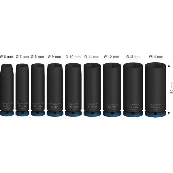 Набір ударних торцевих головок Bosch Professional Deep 9шт 1/4" 50мм - 3