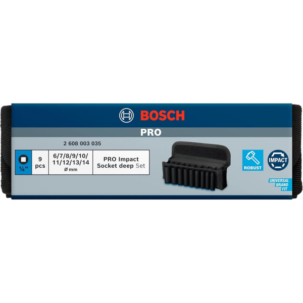 Набір ударних торцевих головок Bosch Professional Deep 9шт 1/4" 50мм - 4
