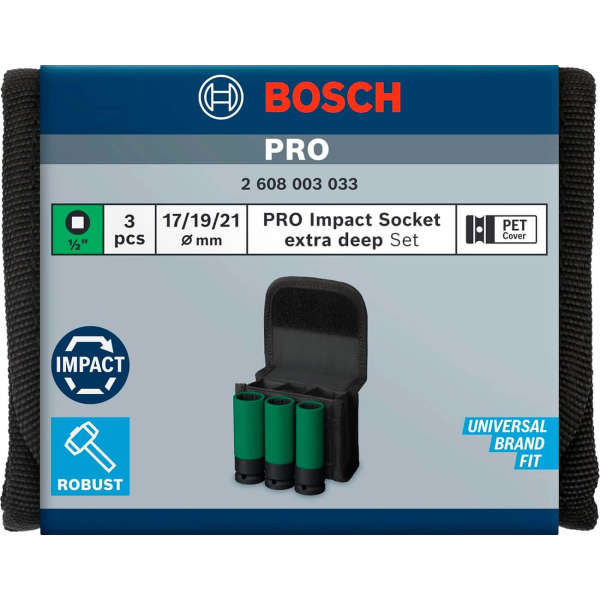 Набір ударних торцевих головок Bosch Professional Extra Deep 3шт 1/2" 85мм - 4