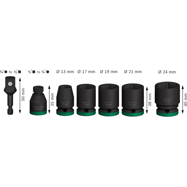 Набір ударних торцевих головок Bosch Professional Standart 7шт 1/2" з адаптером - 4