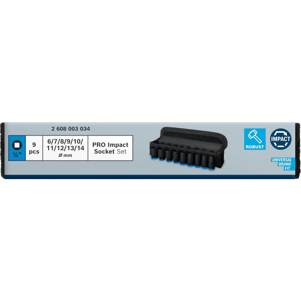 Набір ударних торцевих головок Bosch Professional Standart 9шт 1/4" 25мм - 4