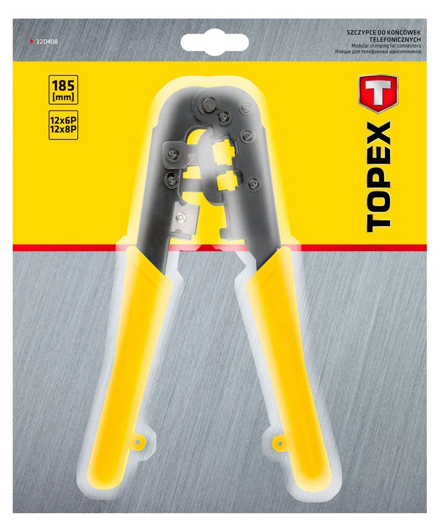 Кліщі обтискні TOPEX, для обтиску наконечників 6P, 8P, кусачки, в комплекті по 12 наконечників, 185м - 2