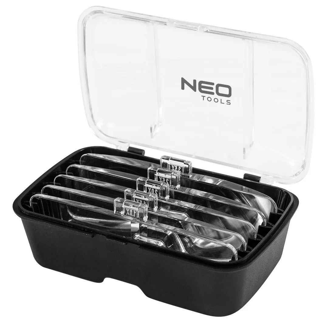 Збільшувальні лінзи Neo Tools, регулювання розміру голови, підсвічування 2xLED, 5 лінз - 6