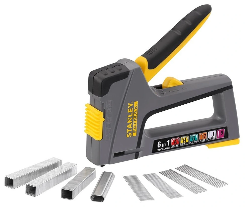 Степлер Stanley FatMax 6в1, 6-14мм, тип скоб A,G,H,7,9,J, індикатор залишку скоби
