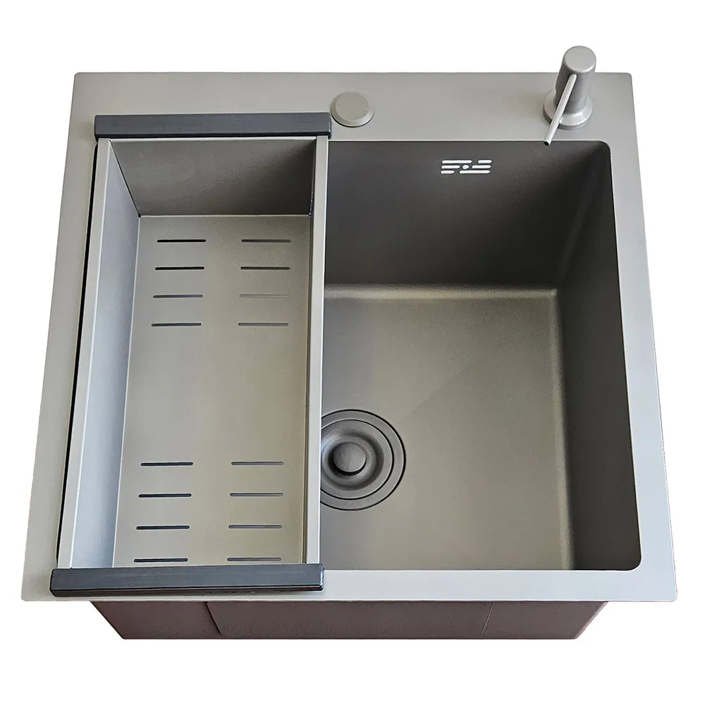 ID 5050-G мийка одинар.500x500x215мм, (3.0/0.8мм), сифон, дозатор, кошик, PVD Grey {1/1}