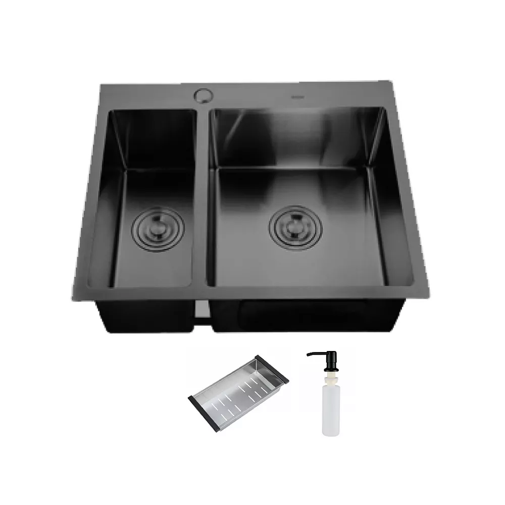 ID 575 485-B мийка подвійн.575x485x215мм, (3.0/0.8мм), сифон, дозатор. кошик,PVD Black {1/1}