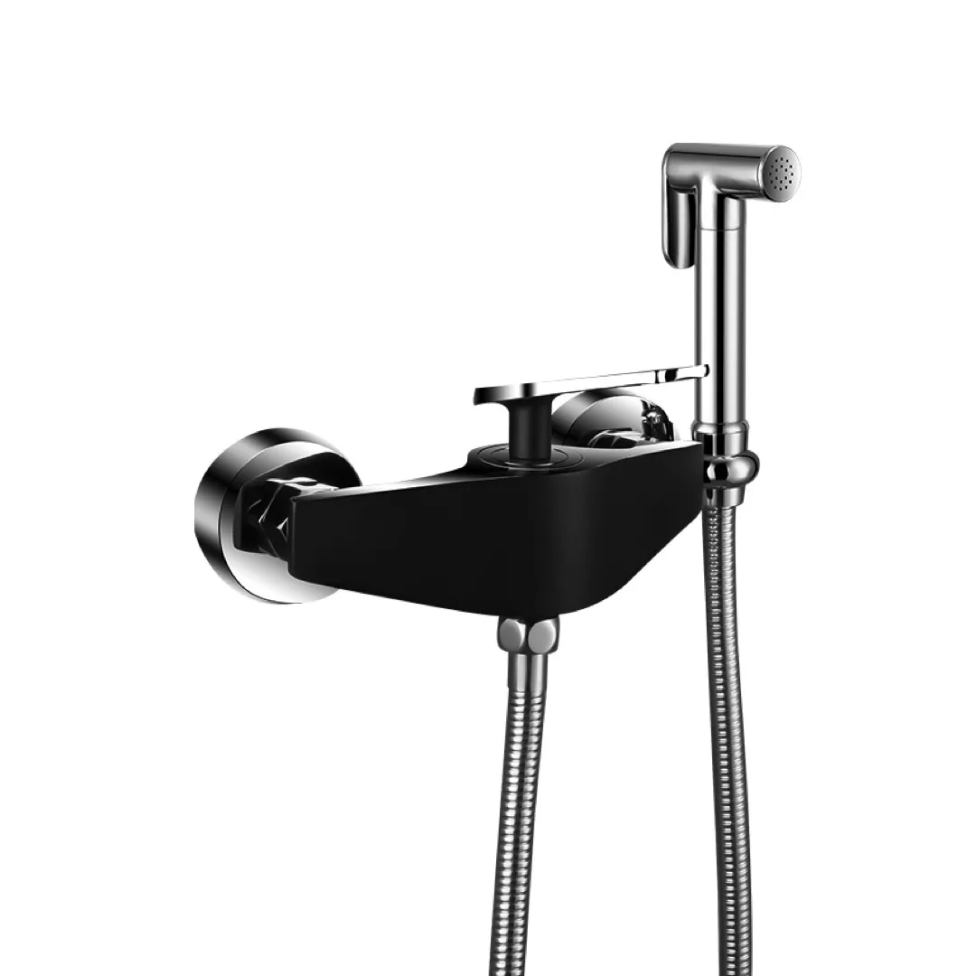 Змішувач для душу з гігієнічною лійкою Frap F2057, чорний/хром