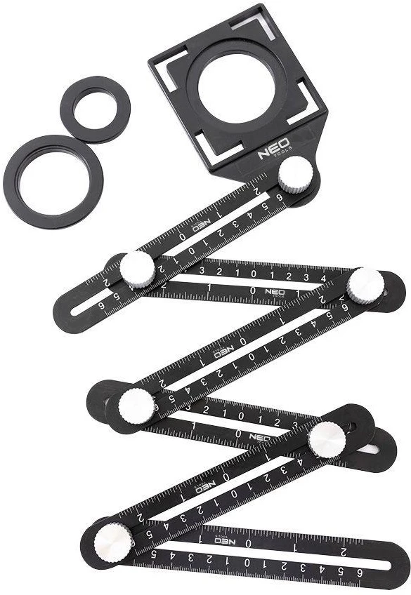 Лінійка Neo Tools кутова, алюміній, шаблони отворів, 6 плечей шкалою 0-60мм