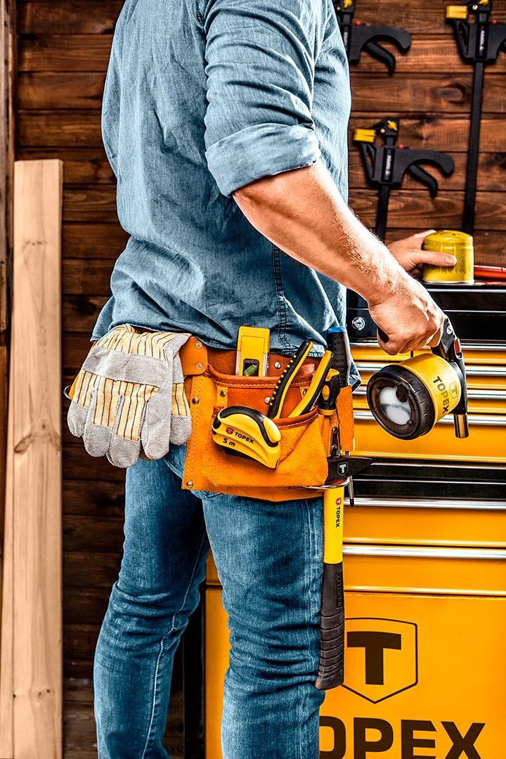 Пояс для інструменту TOPEX, 11 відділень, металевий тримач молотка, шкіра - 2