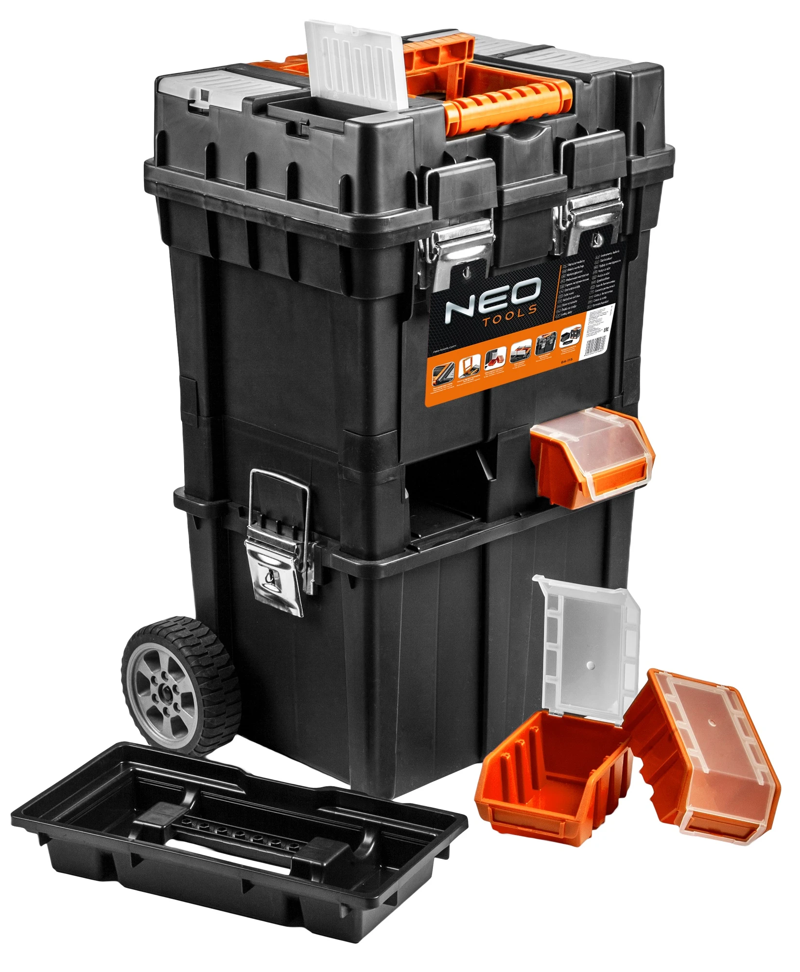 Ящик для інструменту Neo Tools, 2в1, на коліщатках, знімний верхній ящик, 4 контейнери, 70.5х40x40см
