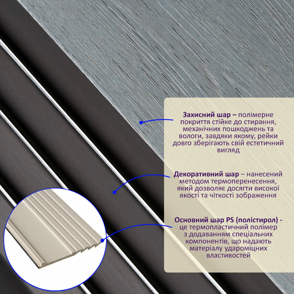 Рейка декоративна PS 2900х160х11мм Сіре дерево з чорним SW-00002149- - 2