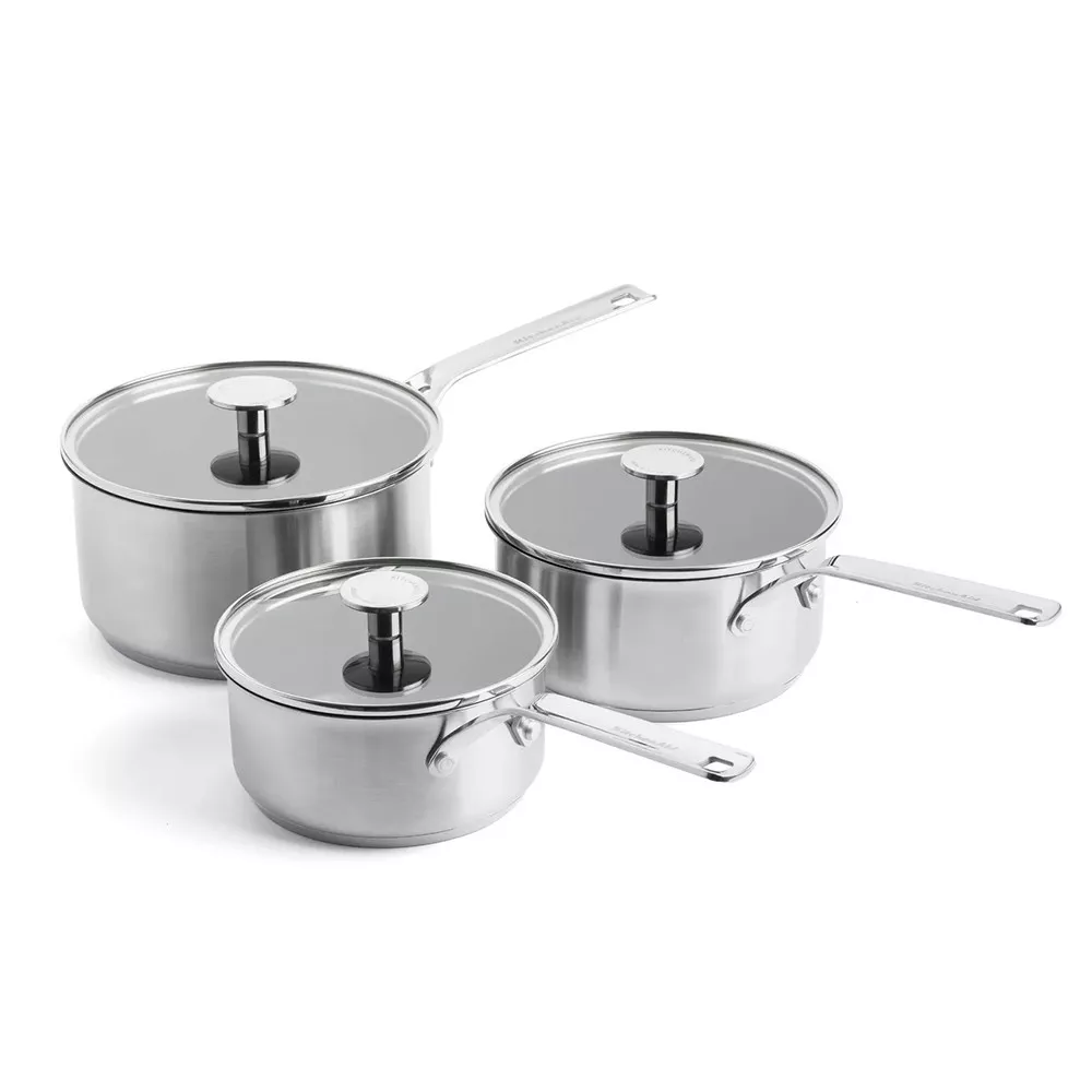 Набір ковшів із кришками KitchenAid SSS, 16/18/20 см, 1,5/2,1/3,1 л з керамічним а/п покриттям (CC00