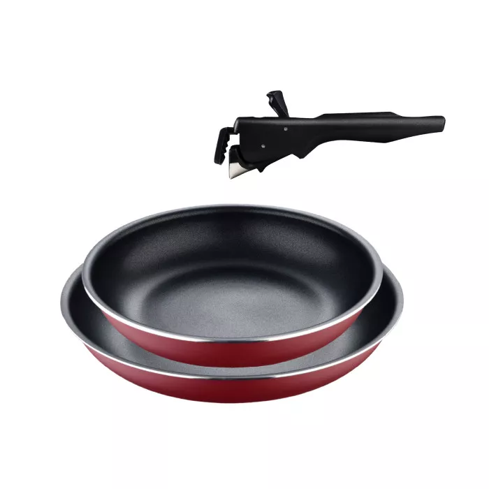 BG-31605-RD Набір сковорідок зі знімною ручкою Bergner Click & cook, 22/26 см, червоний (BG-31605-RD