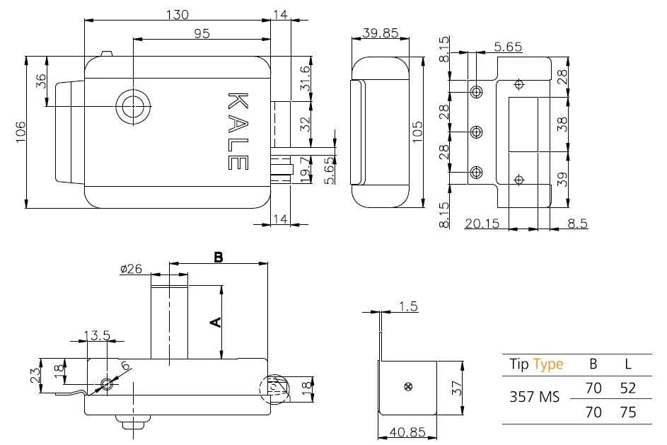 Замок накладний KALE електромеханічний 357/МS універсальний - 2