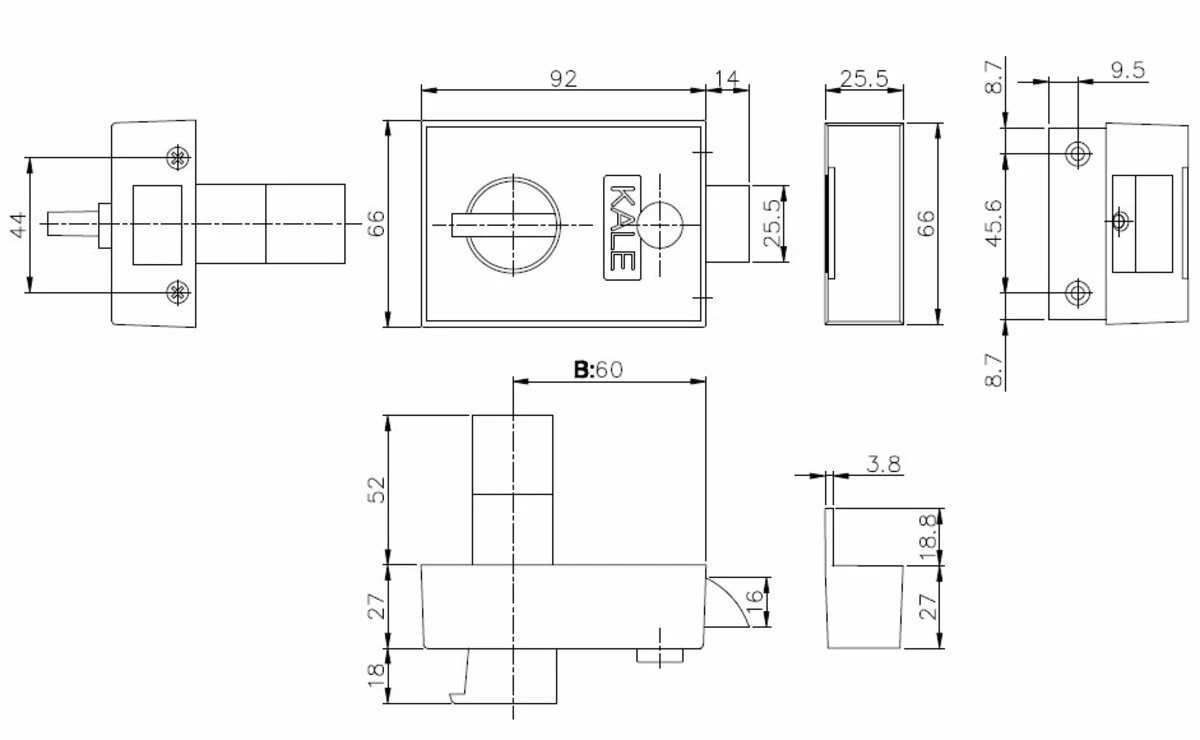 Замок накладний KALE з автоматической защелкой 167/A - 2