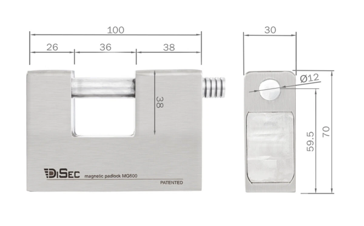 Замок висячий DISEC MG600 MAGNETIC_6G KM0P20 3KEY SLID_shackle 20мм 12мм BOX - 2