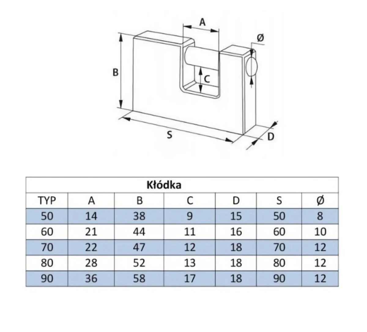 GERDA Замок навісний  KZТ - 60 П-образний (чавун) - 2