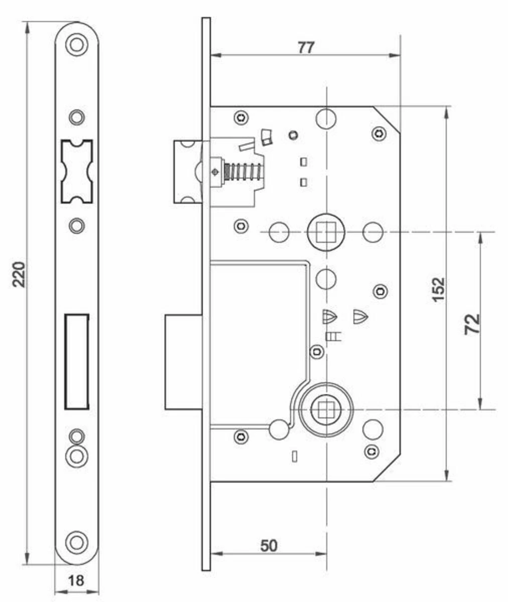 ALFA Замок врезной 72/50 мм WC античная бронза АВ б/отв.