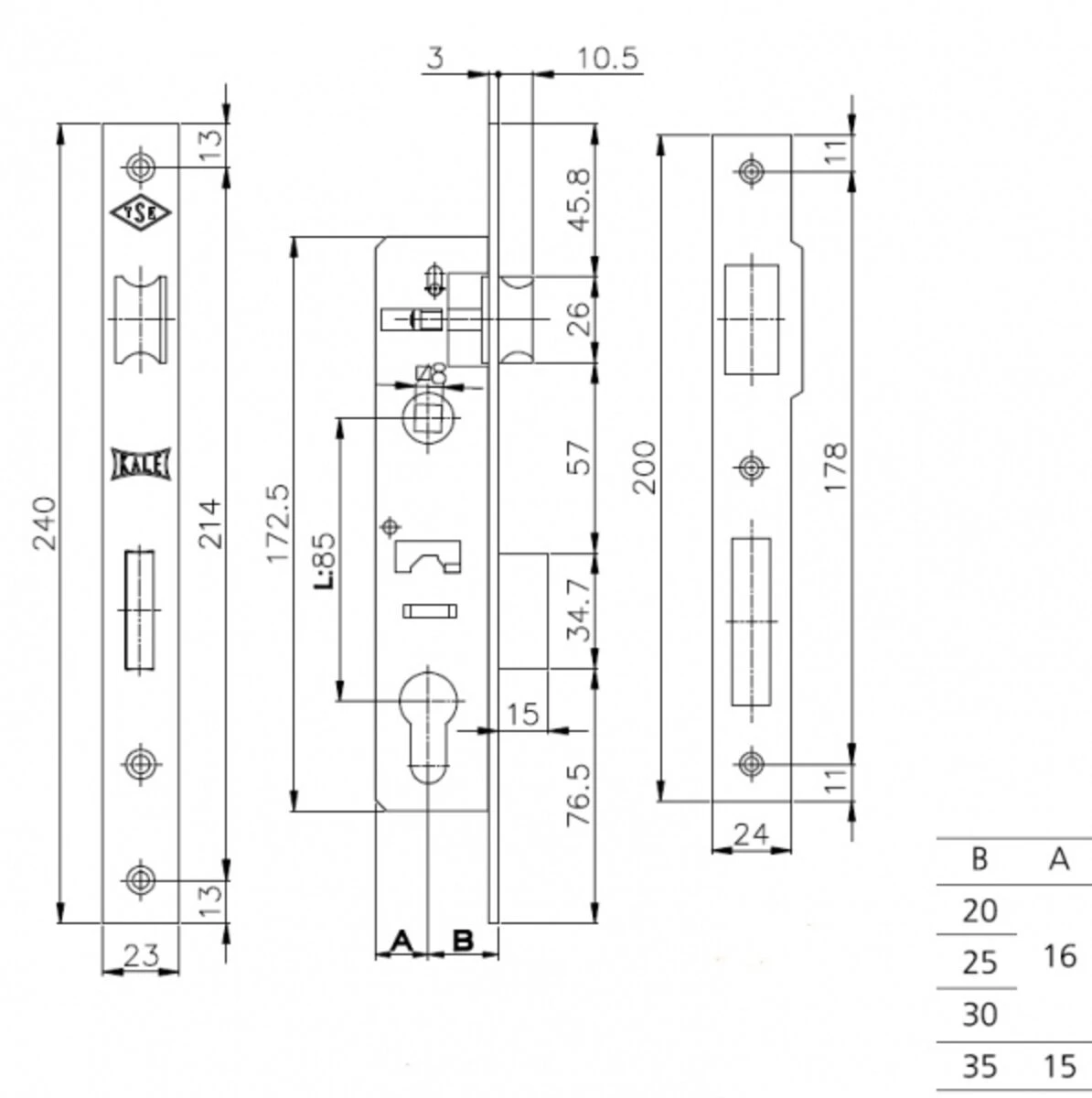 KALE Замок ALU (23 мм) 153U-30 защіпка B=30 мм - 2