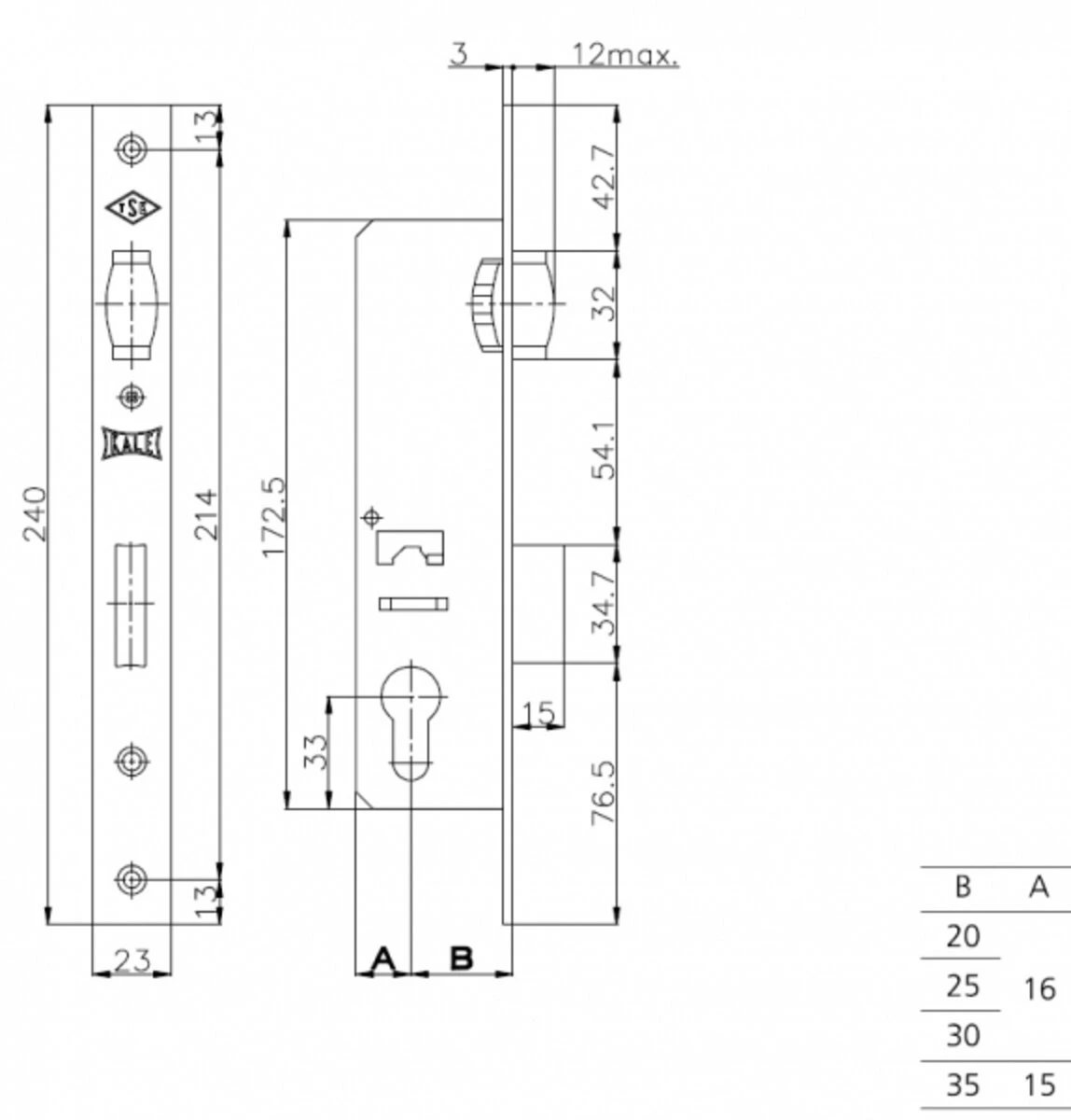 KALE Замок ALU (23 мм) 155U-20 ролик B=20 мм тех/компл.(без відп.планки) - 2
