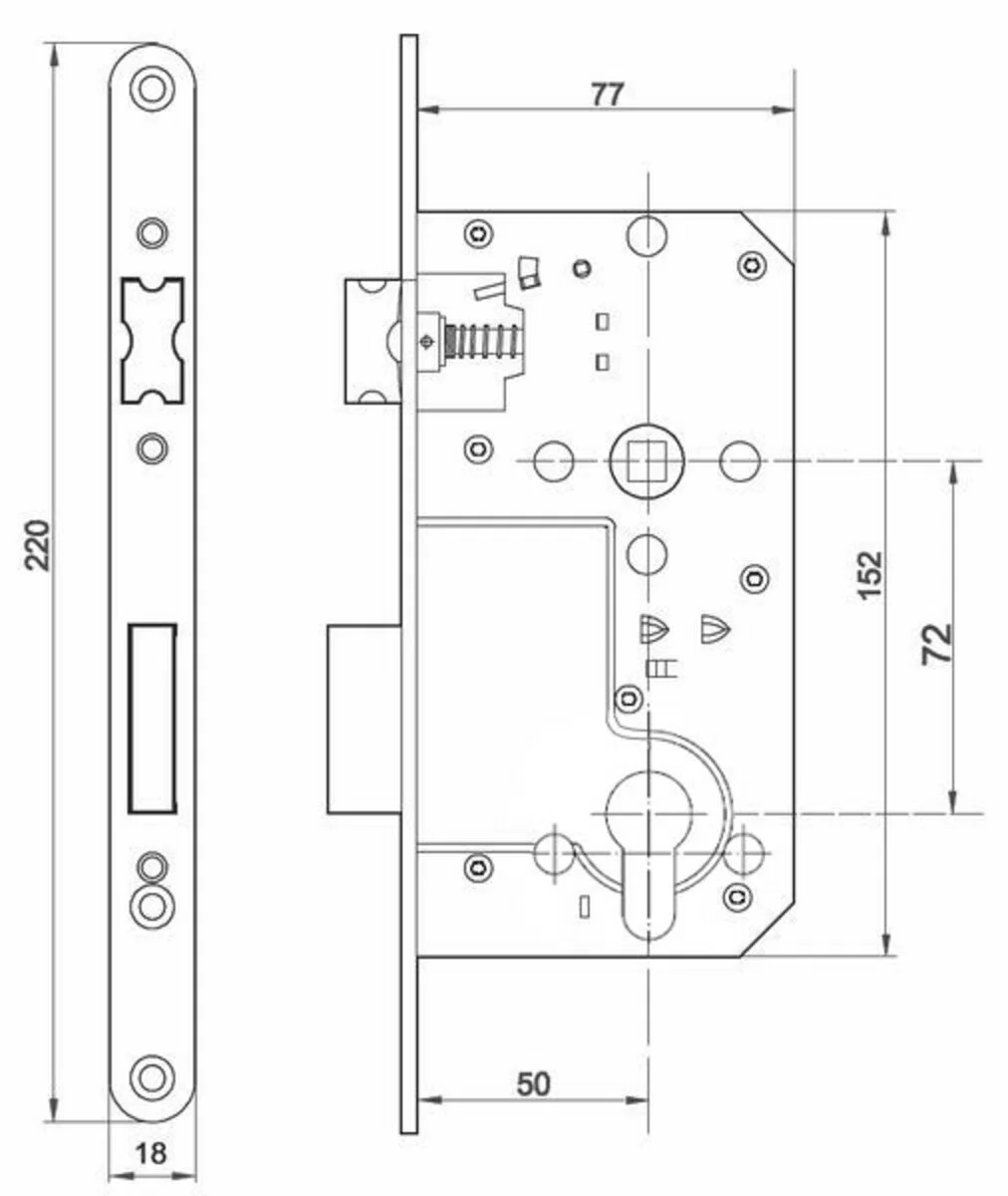 Замок врізний ALFA 72/50 мм PZ б/отв.PB Латунь полірована - 2