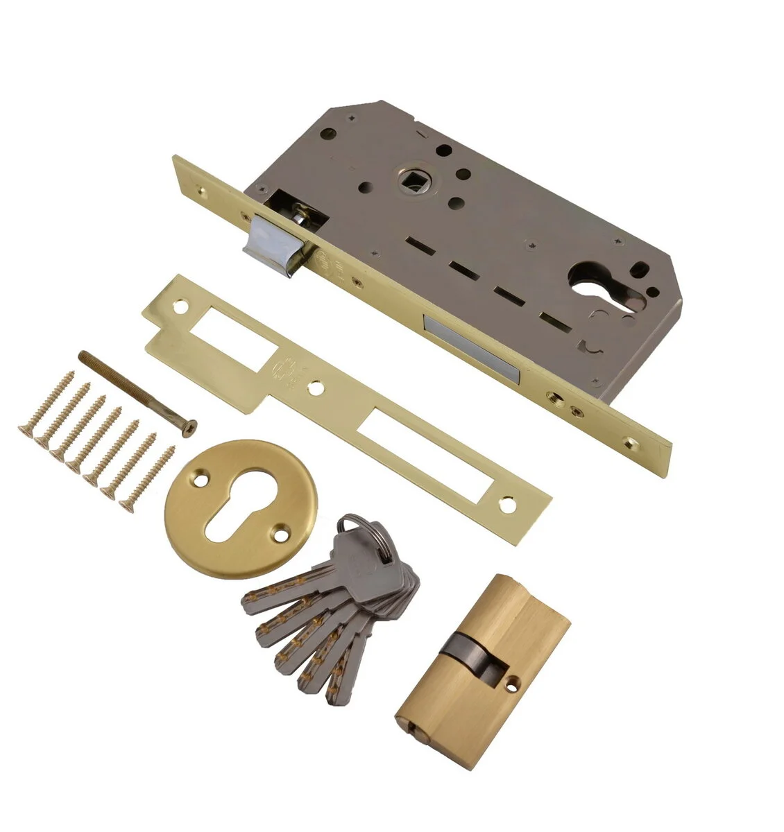 Замок AMIG 1 ригель мод.340 + цилиндр 60 мм Латунь