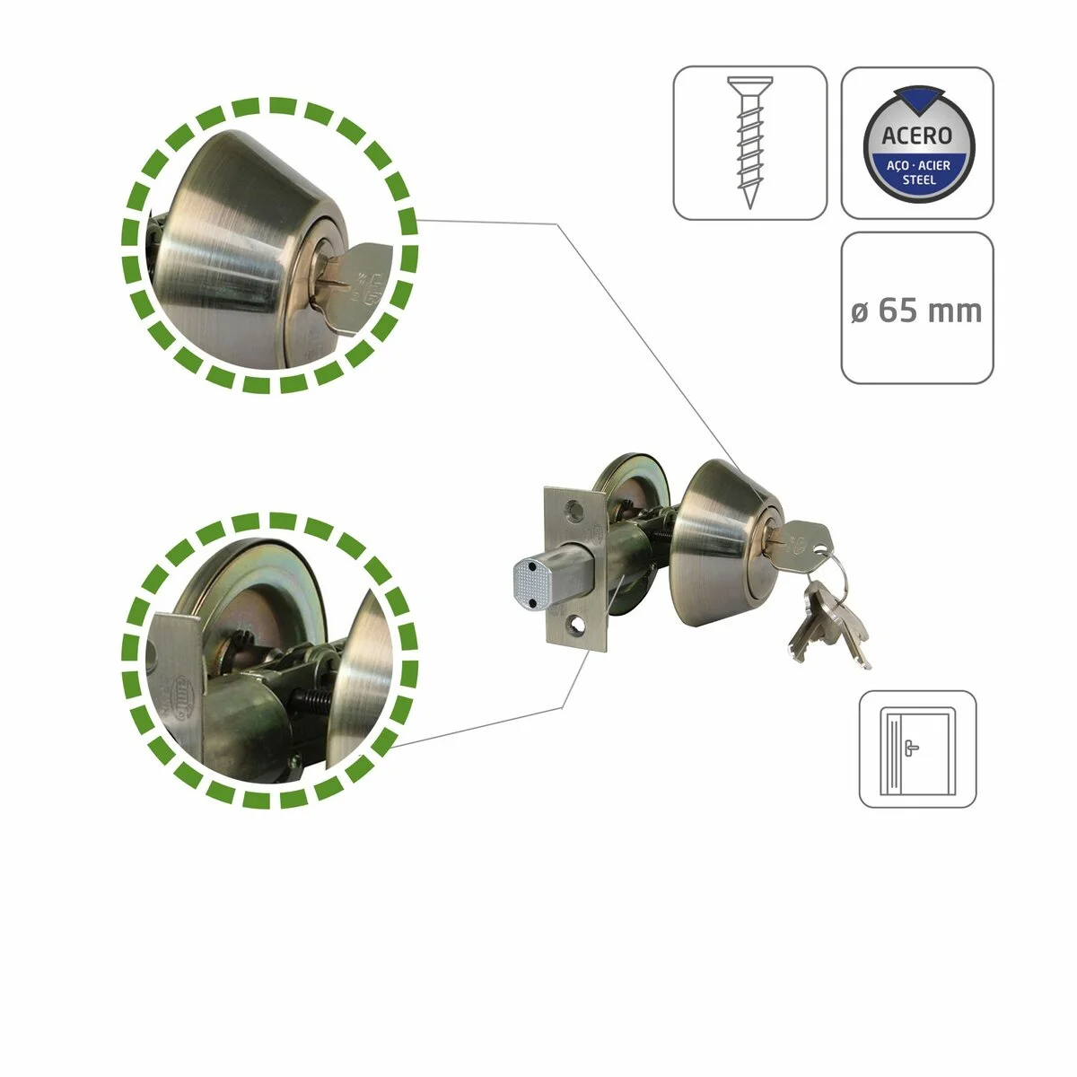 Замок-засувка AMIG мод.1550 ключ-ручка Бронза - 2
