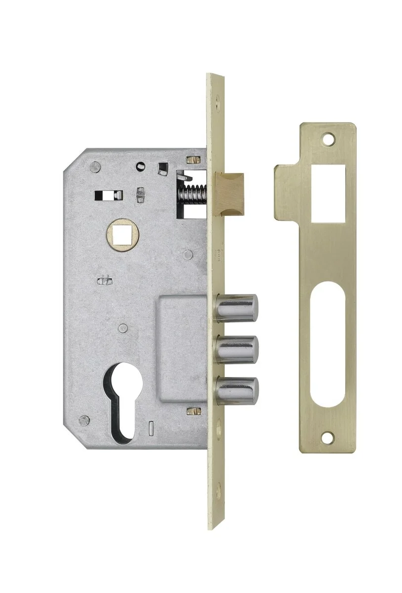 Замок SIBA врізний 10038/M 62/40 мм 3 ригелі BP Полірована латунь