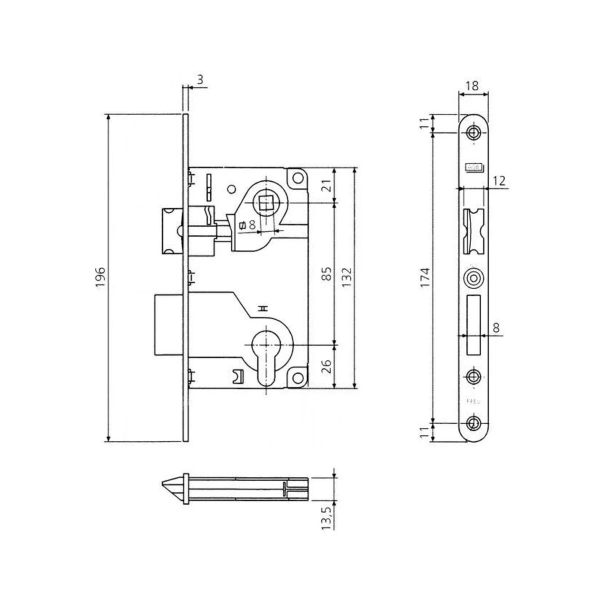 Замок AGB Centro B01025.50.03 кабінетний PZ Латунь - 2