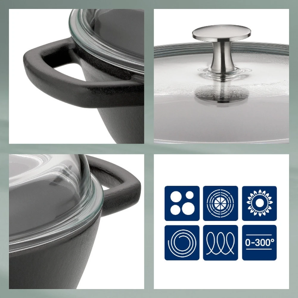 Сотейник чавунний з кришкою KELA Calido, 28 см, чорний (12466) - 2