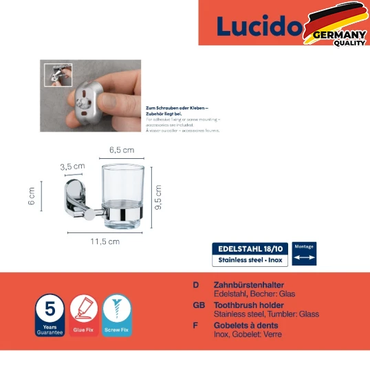 22675 Склянка для зубних щіток настінна KELA Lucido, срібляста, 11.5х7.5х9.5 см (22675) - 2