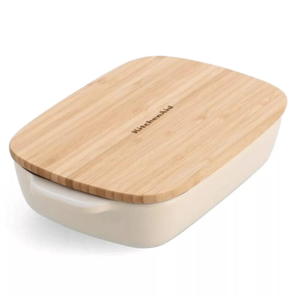 Форма для випікання з кришкою KitchenAid керамогранітна, 6,5 х15, 5х26 см, 0,9 л, кремовий колір (CC