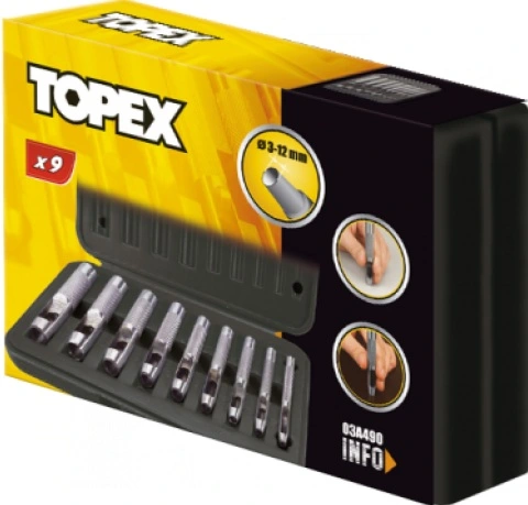 Пробійник круглих отворів TOPEX, 3-12мм, 195мм, кейс, набір 9шт - 2