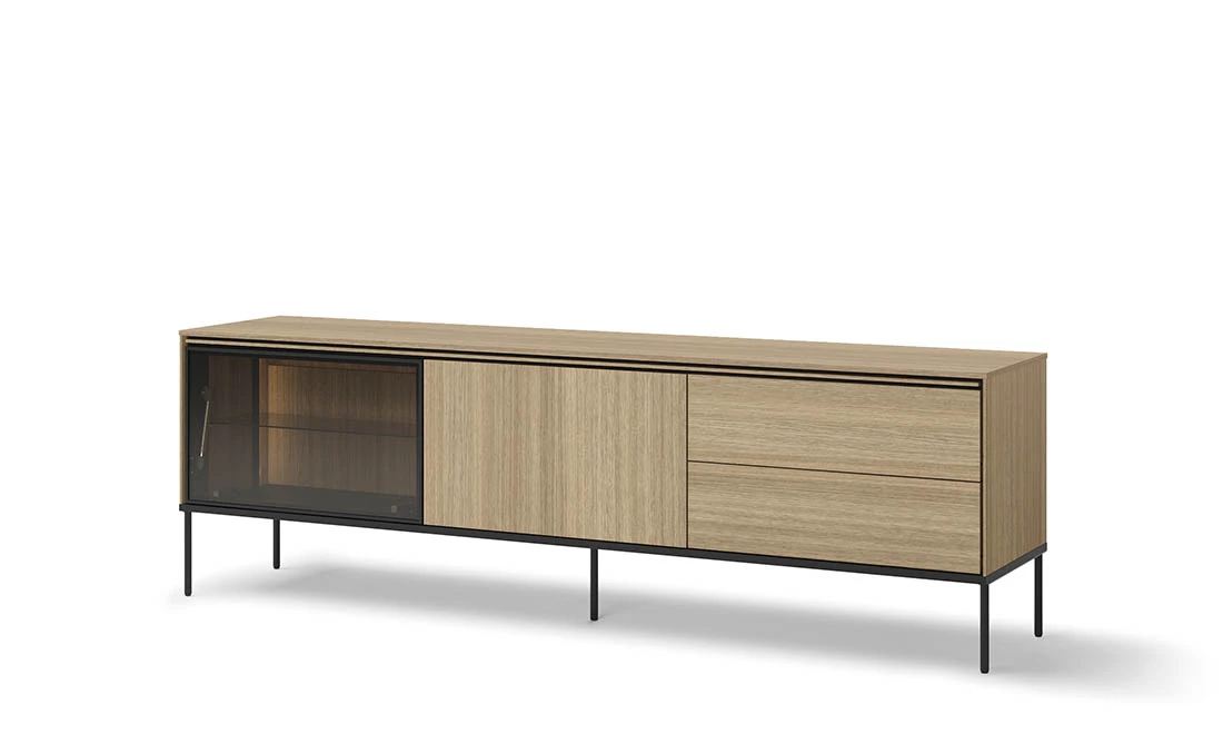 Тумба ТВ з вітриною 1д1в2ш Віссо дуб з підсвіткою