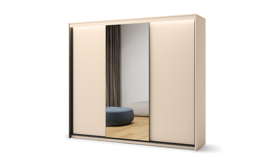 Шафа-купе 3д Trend TS-02 з дзеркалом та підсвіткою бежевий - 2
